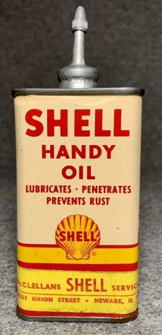 Vintage Shell Handy Oil Lead Top Oiler 4 Oz.  Can Rare With Label Cond