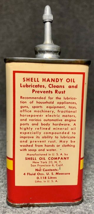Vintage Shell Handy Oil Lead Top Oiler 4 oz.  Can RARE WITH LABEL Cond 2