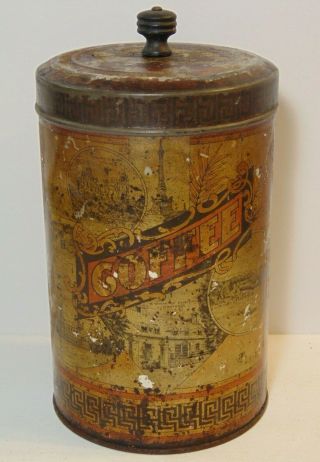 Old Vintage 1920s WOOD WOOD ' S COFFEE TIN TORONTO UNIVERSITY GRAPHIC 1 POUND CAN 3