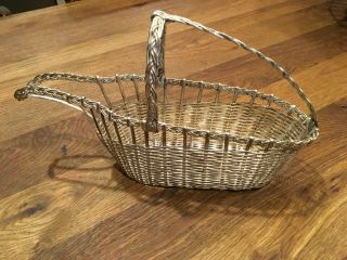 Antique Silver - Plated Woven Basket Weave Wirework Wine Bottle Holder Pourer