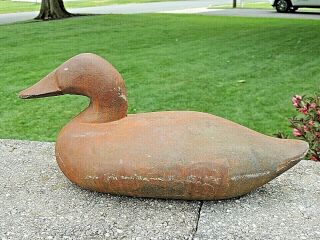 Antique Large Cast Iron Hollow Duck Decoy Statue Door Stop,  Long Beak,  Primitive