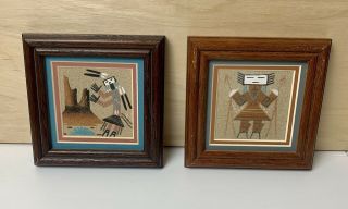 2 Vintage Navajo Sand Paintings Mexico 5”