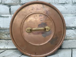 Vintage Antique Rare,  Single Handle Copper & Brass Pot Lid Only (no Pot)