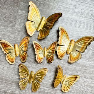 Vintage Set Of 5 Brass Butterflies Wall Hanging Metal Art