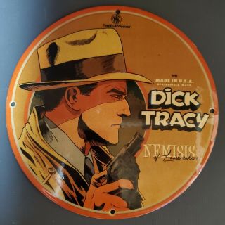 Vintage 1938 Smith & Wesson Guns Ammo Dick Tracy Porcelain Man Cave Garage Sign