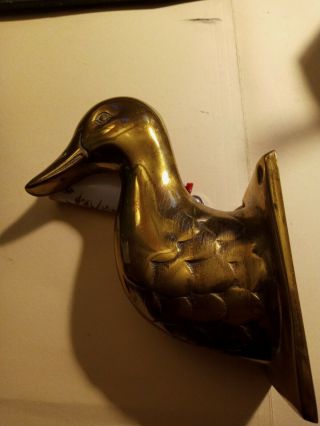 Vintage Solid Brass Duck Head Wall Hook Towel Hat Coat Holder Country Decor 6 "