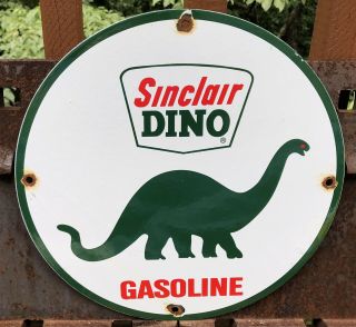 Vintage Sinclair Gasoline Porcelain Gas Oil Pump Plate " Dino " Advertising Sign