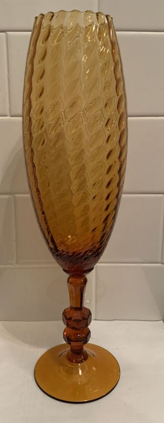 Empoli Vintage Mcm Hand Blown Amber Italian Glass Quilt Bowl Vase Italy 1960s