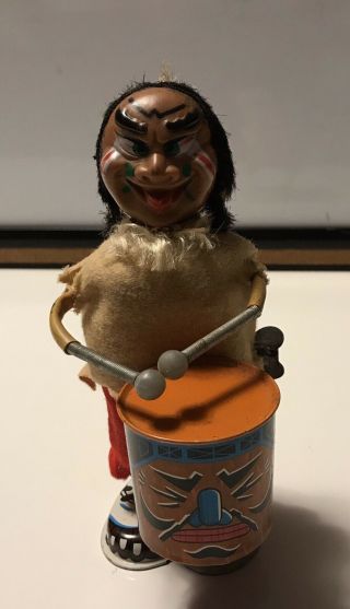 Vtg 1960’s Marx Co,  Tin Nutty Mad 6” Indian Drummer Wind Up Toy - Ships