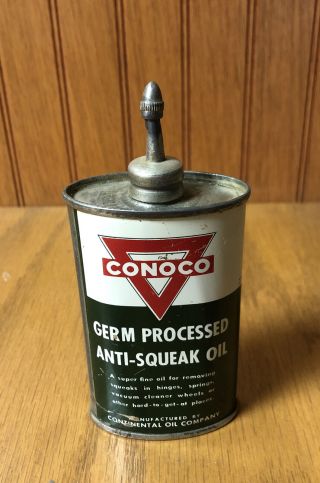 Conoco Vintage Germ Processed Anti - Squeak Oil 3 Oz Can