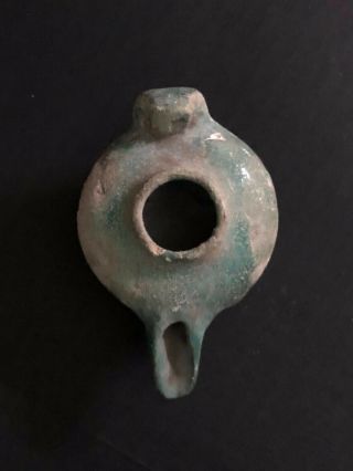 Ancient Islamic Oil Lamp Holy Land Middle East 12 - 15 Century,  Blue Ceramic Rare