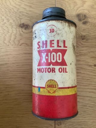 Vintage Shell X - 100 Motor Oil Can.  Man Cave Etc