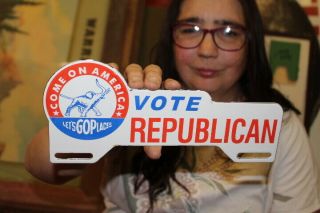 Vote Republican Gop Political License Plate Topper Gas Oil Porcelain Metal Sign