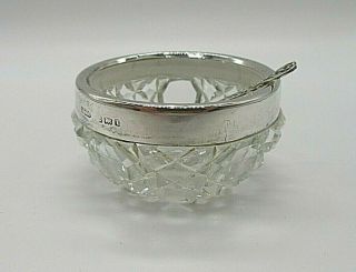 Antique C1901 Solid Silver Rimmed Crystal Salt Dish G.  E.  Walton