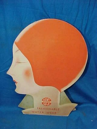 1940s Fashionable Swimming Bathing Caps Store Display Sign By Us Rubber Co