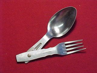 Wwii German Eating Utensils Folding Fork & Spoon W/odd Locking Mechanism
