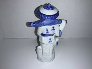 Vintage Chinese Fisherman Blue & White with Gold Trim Figurine Porcelain 6” tall 2