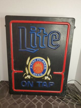 Vintage Miller Lite On Tap Fine Pilsner Beer Electric Lighted Sign June 20,  1983