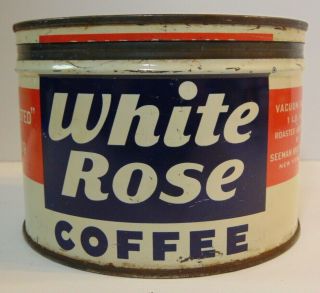 Old Vintage 1950s White Rose Coffee Keywind Coffee Tin Can 1 Pound York Usa