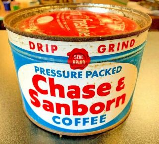 Vintage Chase And Sanborn Coffee Tin 1 Lb.  With Key Attached