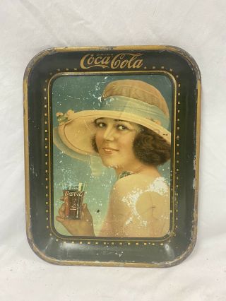 " Vintage " Coca - Cola " 1921 " Metal Serving Tray " Flapper Girl ".