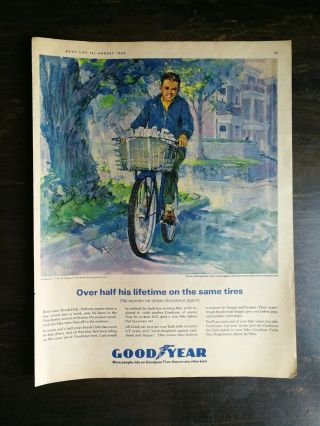 Vintage 1963 Goodyear Good Year Bicycle Tires Boy On Bike Full Page Color Ad