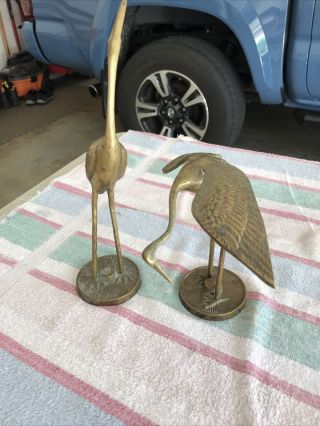 Vintage Set Pair 2 Art Deco Brass Flamingo Crane Figurine Statue Paperweight
