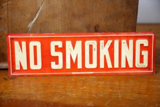 Vintage Metal Sign No Smoking Old Gas Station Red & White 13”x4” Embossed