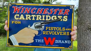 Vintage Winchester Cartridges Porcelain Enamel Sign Remington Pistol Revolver