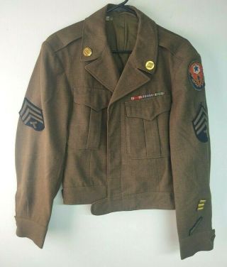 Ww2 Us Army Ike Jacket 1944 Has Tech Sargent Stripes Insignias Ribbons Size 38r