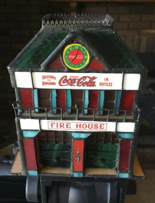Coca Cola Franklin Stained Glass Fire House - Lighted -