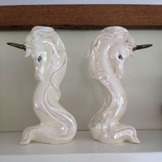 Vintage Iridescent Unicorn Candlesticks Candle Holders 80s 90s Fairy Bedroom