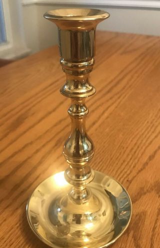 Vintage Heavy Solid Brass Candle Holder With Tray - 7 " Tall - Baldwin Usa