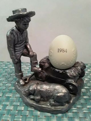 Michael Ricker Pewter - Boy Standing Over Wagon W/hay,  1984 Egg & His Dog
