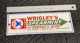 Wrigley’s Spearmint Chewing Gum Porcelain Metal Sign Candy Nra Gas Oil