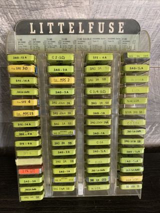 Vintage Littelfuse Automotive Fuses.  Display Rack,  Almost Full Counter Top