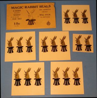 Magic Rabbit Seals - Abbott Magic Co - Colon Mi - 17 Rabbit In Top Hat Decals - Vfine - Af