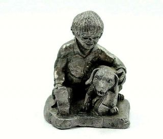 Michael Ricker Pewter Figurine Boy Holding His Dog Signed 72