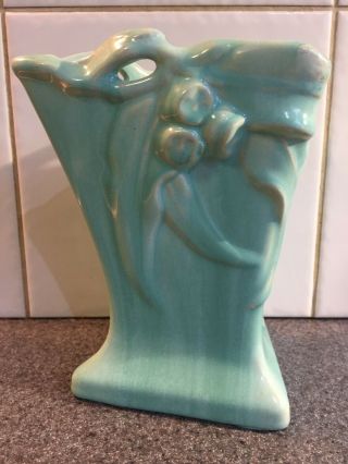 Vintage Trent Remued Pottery Triangular Wall Vase Green Gum Leaves & Nuts 16.  5cm