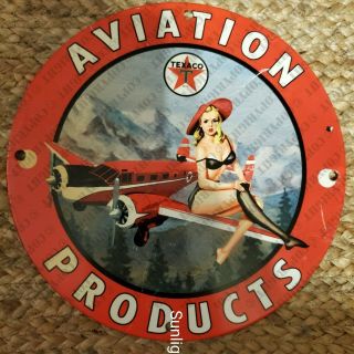 Vintage Porcelain Texaco Aviation Products Sexy Girl Pump Man Cave Garage Sign