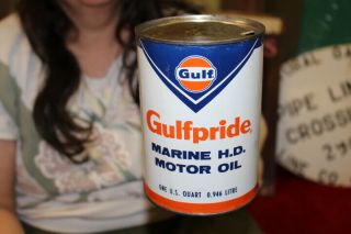Vintage Gulf Gulfpride Marine Hd Outboard Boat Motor Oil 1 Quart Metal Can Sign