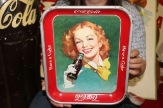 Vintage 1950 To 52 Coca Cola Soda Pop Restaurant Serving Tray Gas Oil Metal Sign