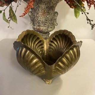 Vtg Hollywood Regency Mid Century Modern Brass Clam Sea Shell Planter Pot