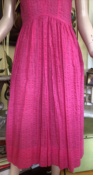 Vtg 40s 50s pinup hot pink seersucker Sheer Sun dress VLV Rockabilly 3