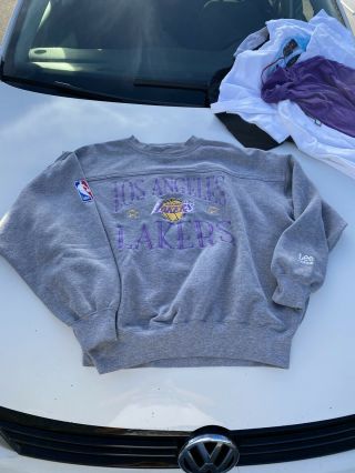 Vtg 90s Grey Lee Sport Los Angeles Lakers Nba Basketball Crewneck Sweat Shirt Xl