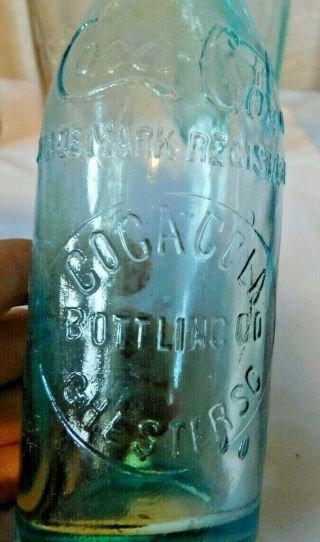 Vintage Blue Straight Sided Script COCA COLA Slug Plate Soda Bottle CHESTER SC 2