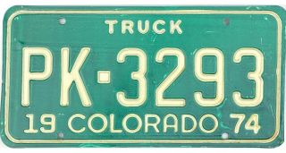 99 Cent 1974 Colorado Truck License Plate Pk - 3293