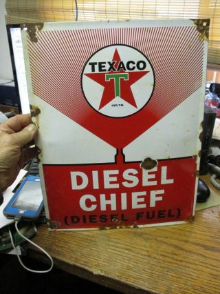 1962 Texaco Fuel Chief Diesel Porcelain Sign Gas Oil Pump Plate