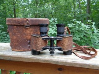 Vintage Wwii Military Bausch & Lomb Signal Corps Binoculars 6x30 W/ Leather Case
