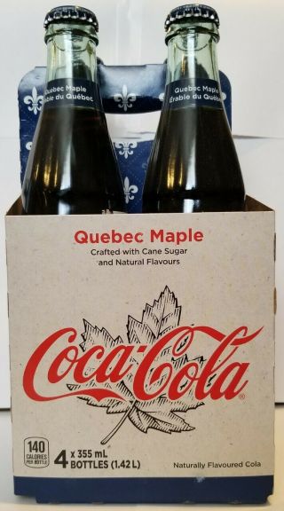 Authentic Quebec Canada Coca Cola Glass Bottles - Full 4 Pack - Maple Syrup Coke